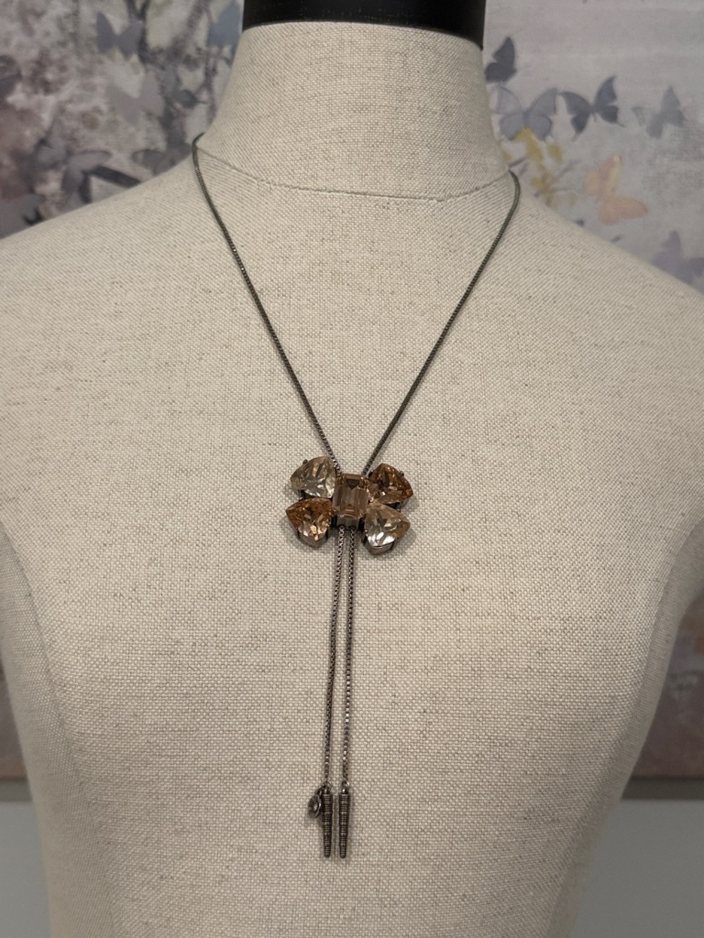 COACH Coach Silver-Tone Lariat Necklace with Pink Crystals